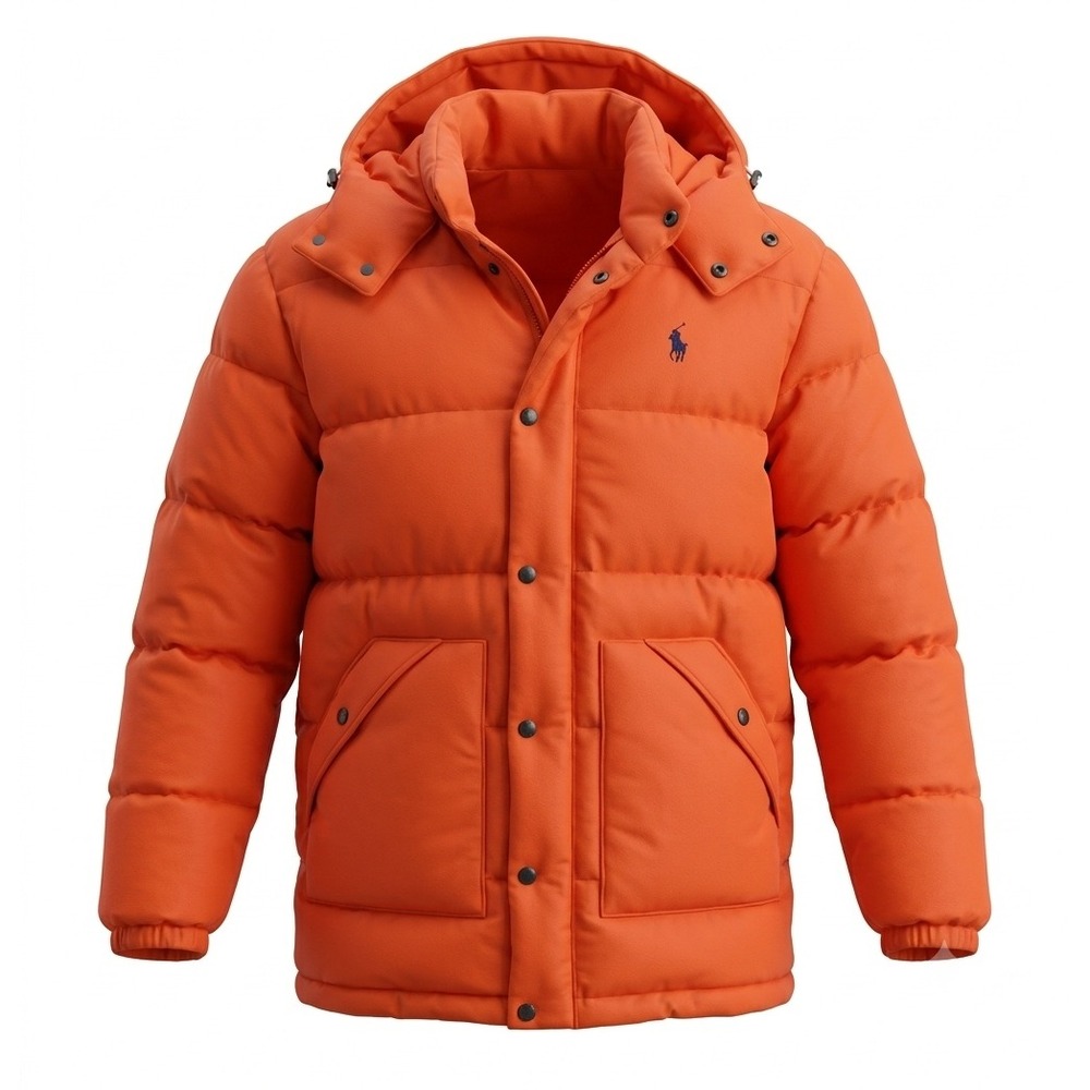 Polo Ralph Lauren Mens Collage Orange‎ Quilted Puffer Jacket Detachable Hood XL
